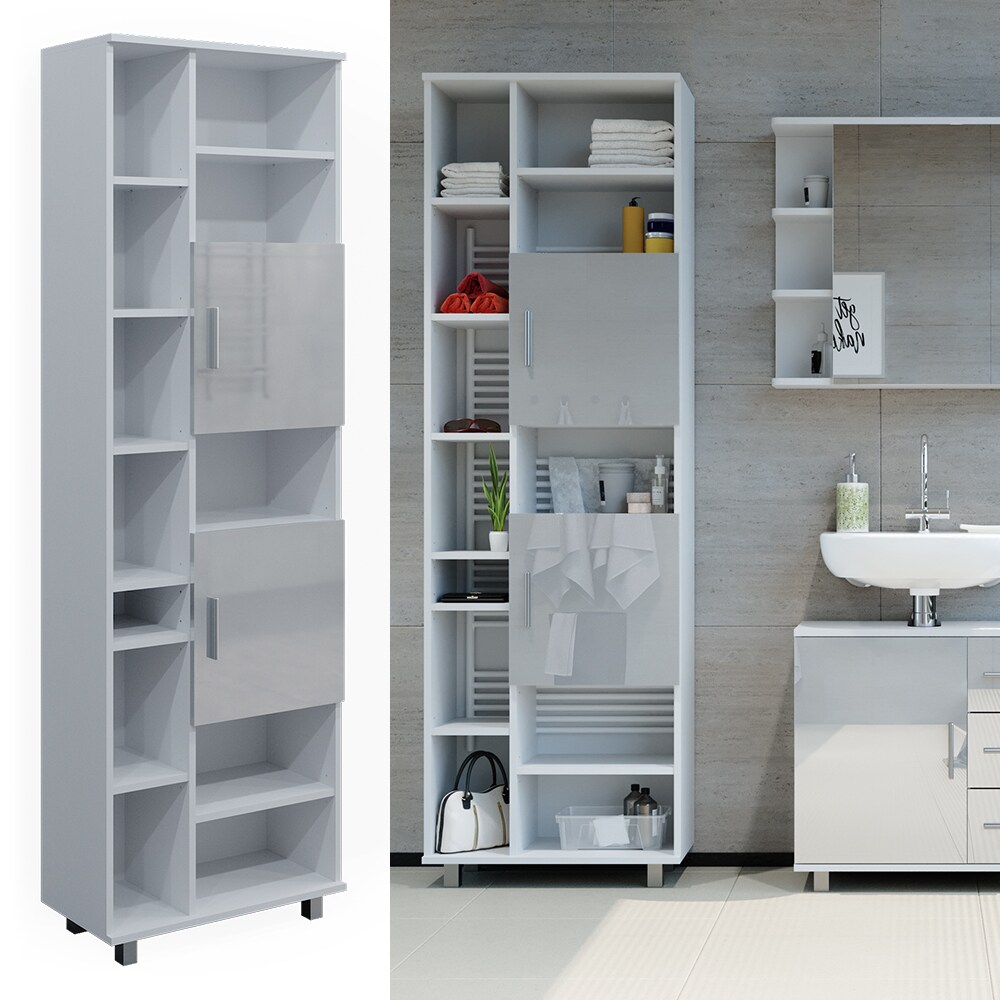 Vicco Hochschrank Badschrank Badezimmermöbel Ilias Weiß Hochglanz modern 60x190cm Badezimmer Schrank Badmöbel Badezimmerkommode Badkommode Schranktür Schrankfach Aufbewahrung Ablage