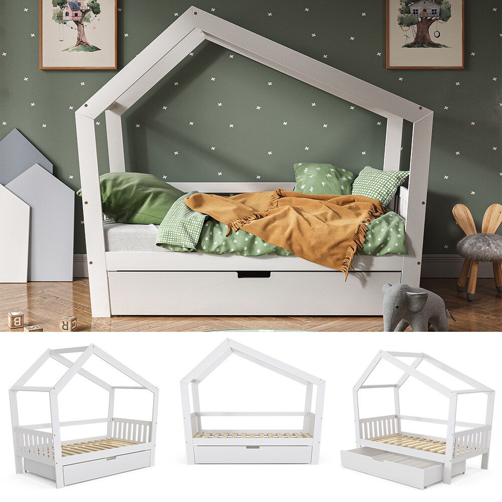 VitaliSpa Kinderbett Josephine 160x80cm wei&szlig; Hausbett mit Lattenrost & Schublade - Bild 1