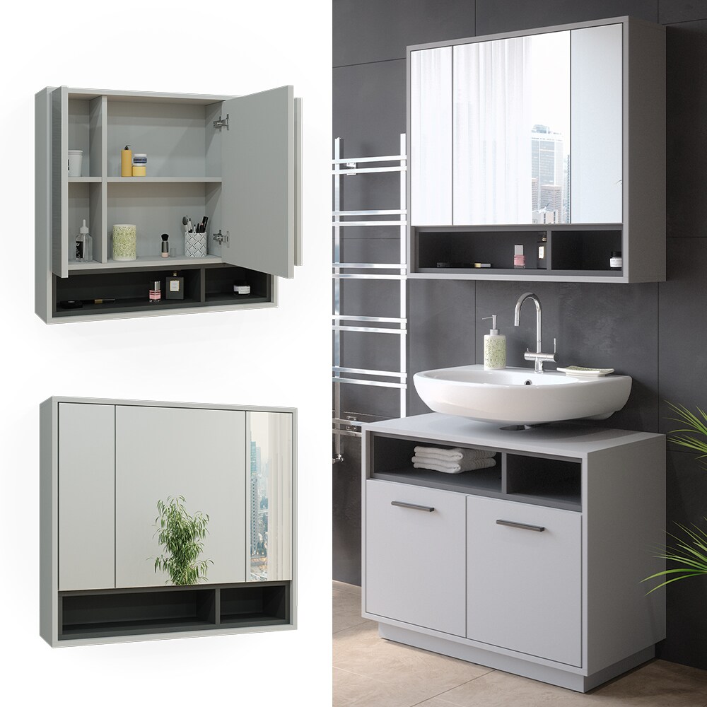 Vicco Spiegelschrank Badschrank Badezimmermöbel Beatrice Grau Anthrazit modern 80x72 cm Badspiegel Badezimmer Schrank Badmöbel Schranktür Schrankfach
