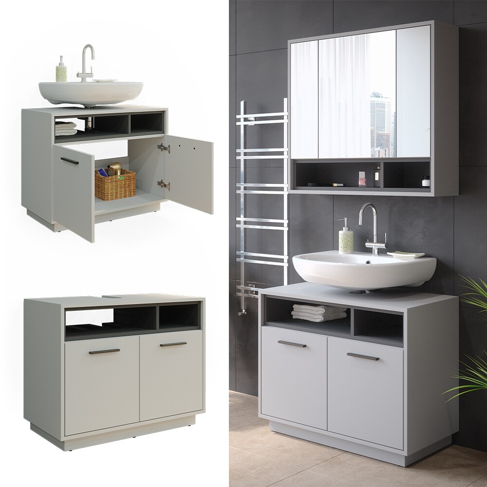 Vicco Waschtischunterschrank Waschbeckenunterschrank Beatrice Grau Anthrazit modern 80x64 cm Badkommode Badschrank Badezimmer Schrank Badmöbel Schranktür Schrankfach