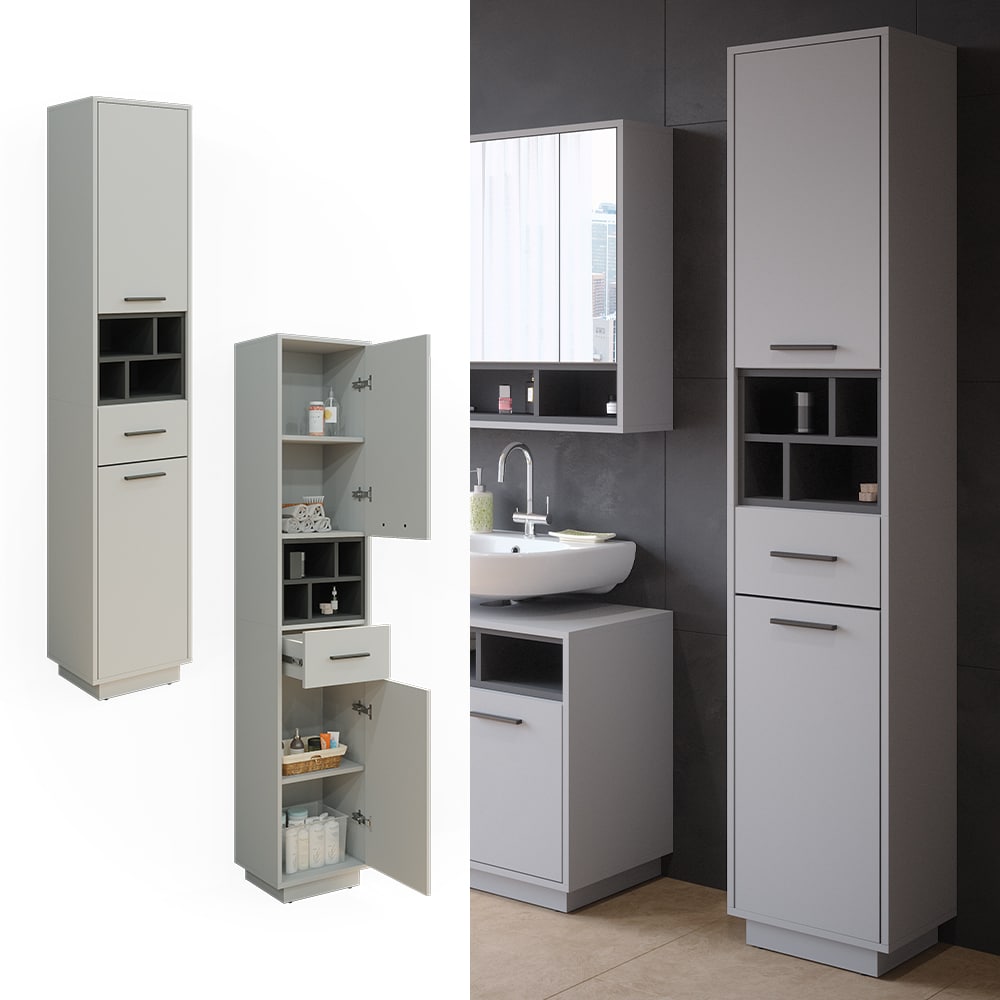 Vicco Hochschrank Badschrank Badezimmerm&ouml;bel Beatrice Grau Anthrazit modern 38x190 cm Badkommode Badezimmer Schrank Badm&ouml;bel Schrankt&uuml;r Schrankfach - Bild 1