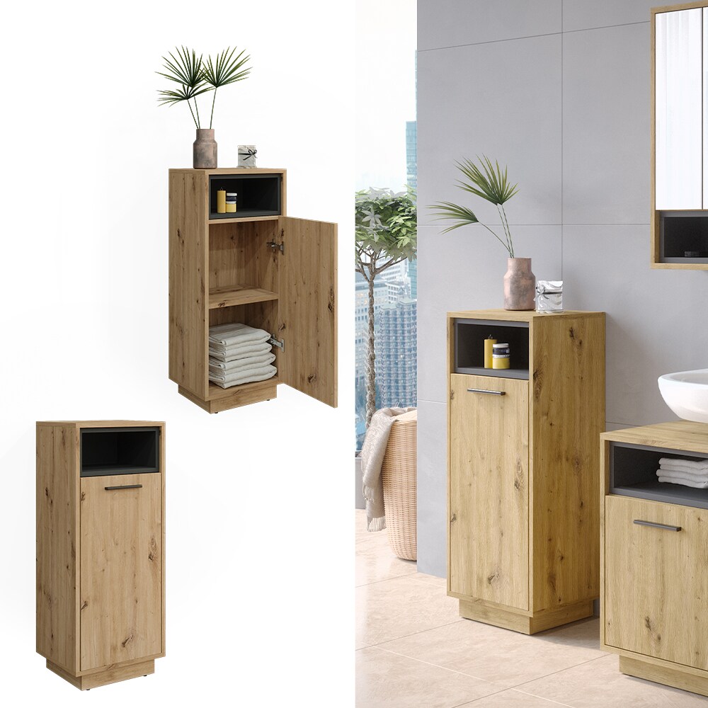 Vicco Midischrank Badschrank Badezimmerm&ouml;bel Beatrice Eiche Anthrazit modern 38x93 Badezimmer Schrank Badm&ouml;bel Schrankt&uuml;r Schrankfach Ablage Aufbewahrung - Bild 1