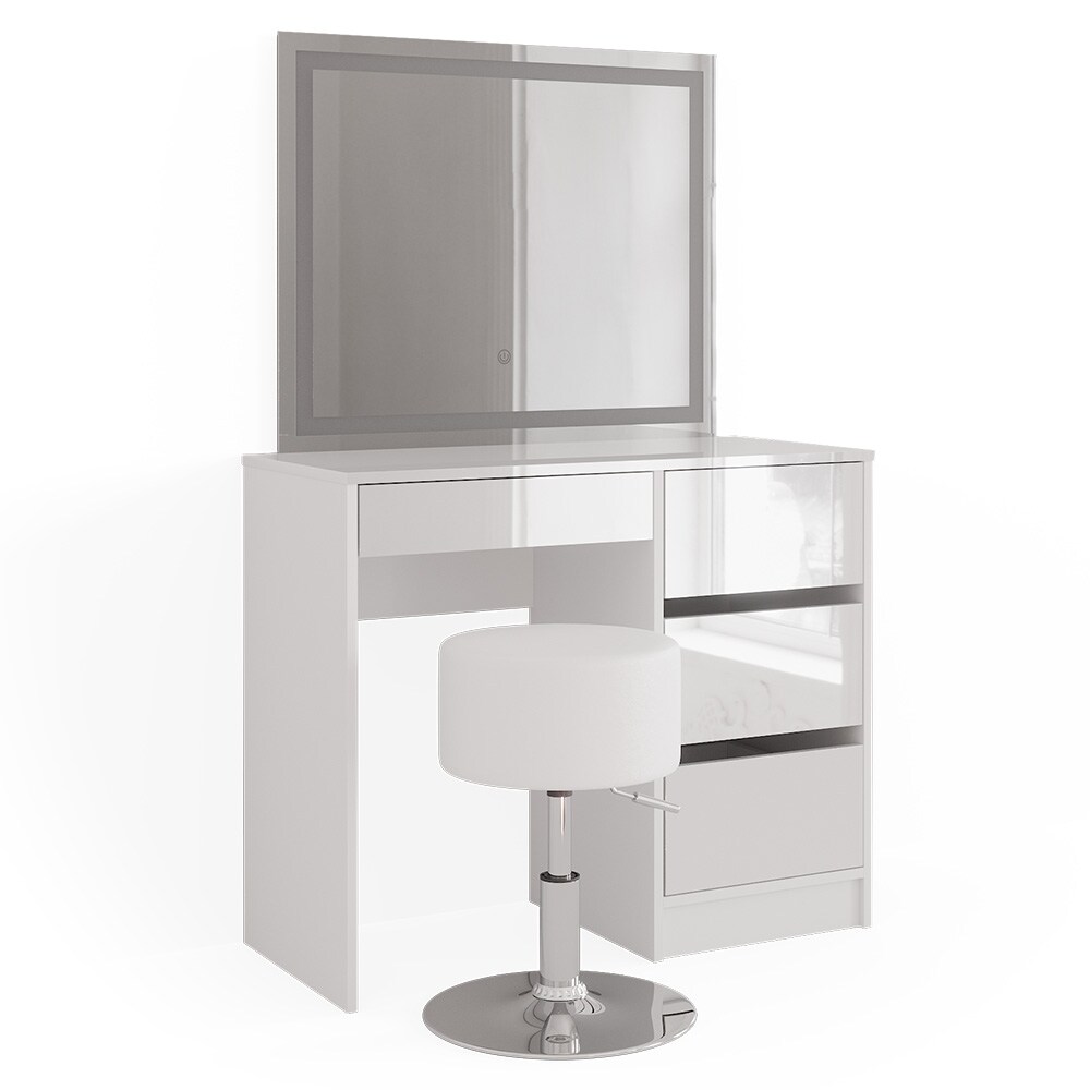 Vicco Schminktisch Sherry 90x75cm, Weiß, Frisiertisch mit Hocker + LED-Spiegel