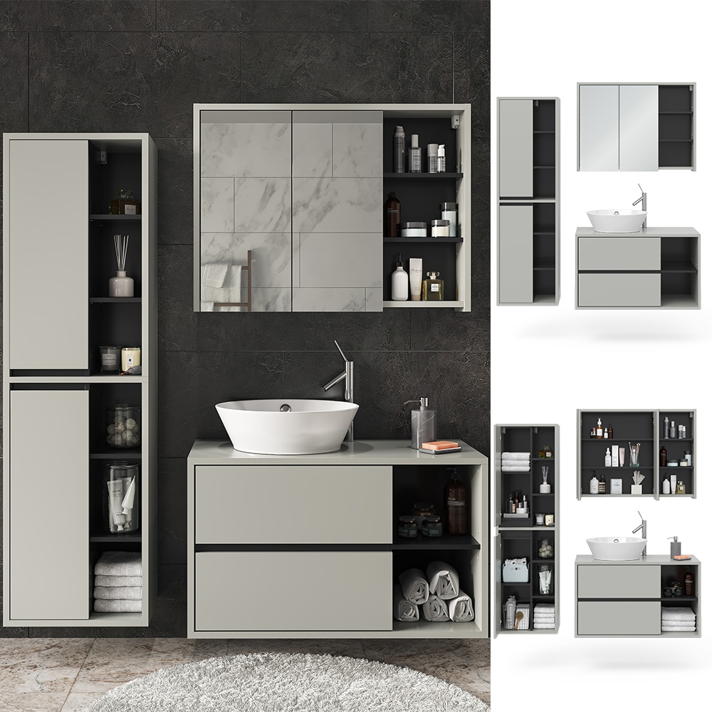 Vicco Badm&ouml;bel-Set Badezimmer-M&ouml;bel Bad-Schrank Viola Grau Anthrazit modern Badezimmerschrank Waschtischunterschrank Spiegelschrank Schrankt&uuml;r Schrankfach Ablage Aufbewahrung - Bild 1