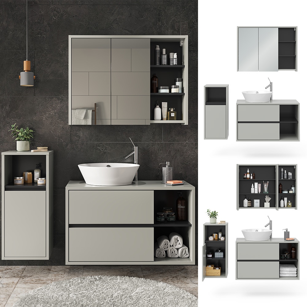 Vicco Badm&ouml;bel-Set Badezimmer-M&ouml;bel Bad-Schrank Viola Grau Anthrazit modern Badezimmerschrank Waschtischunterschrank Spiegelschrank Midischrank Schrankt&uuml;r Schrankfach Ablage Aufbewahrung - Bild 1