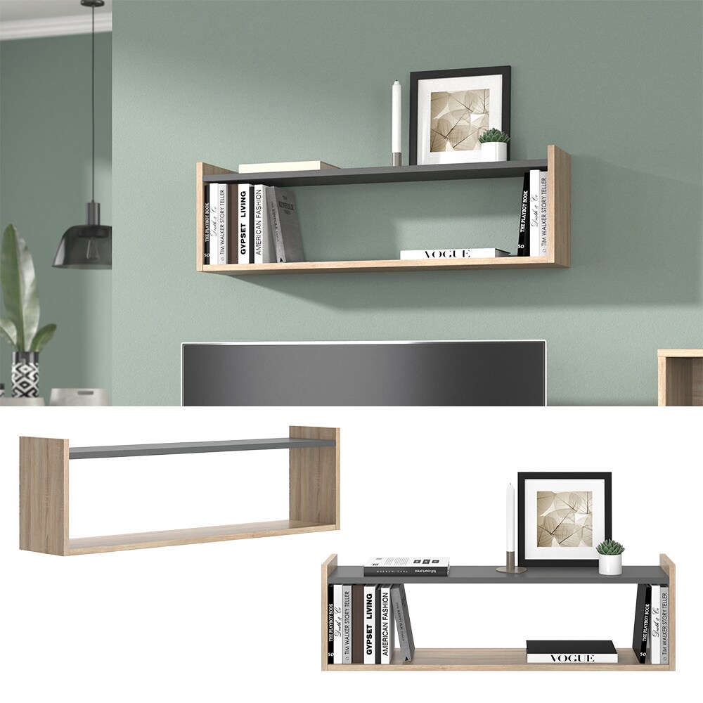 Vicco Wandregal Valentin 90x27cm, Sonoma Anthrazit, B&uuml;cherregal f&uuml;r Wohnzimmer - Bild 1