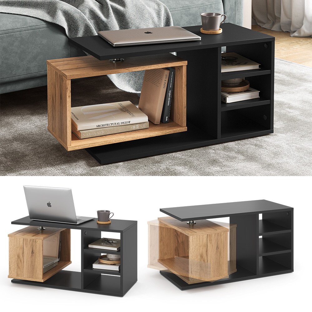 Vicco Couchtisch Rafi, 88x40x35cm, Schwarz, Wohnzimmertisch mit drehbahrem Fach - Bild 1