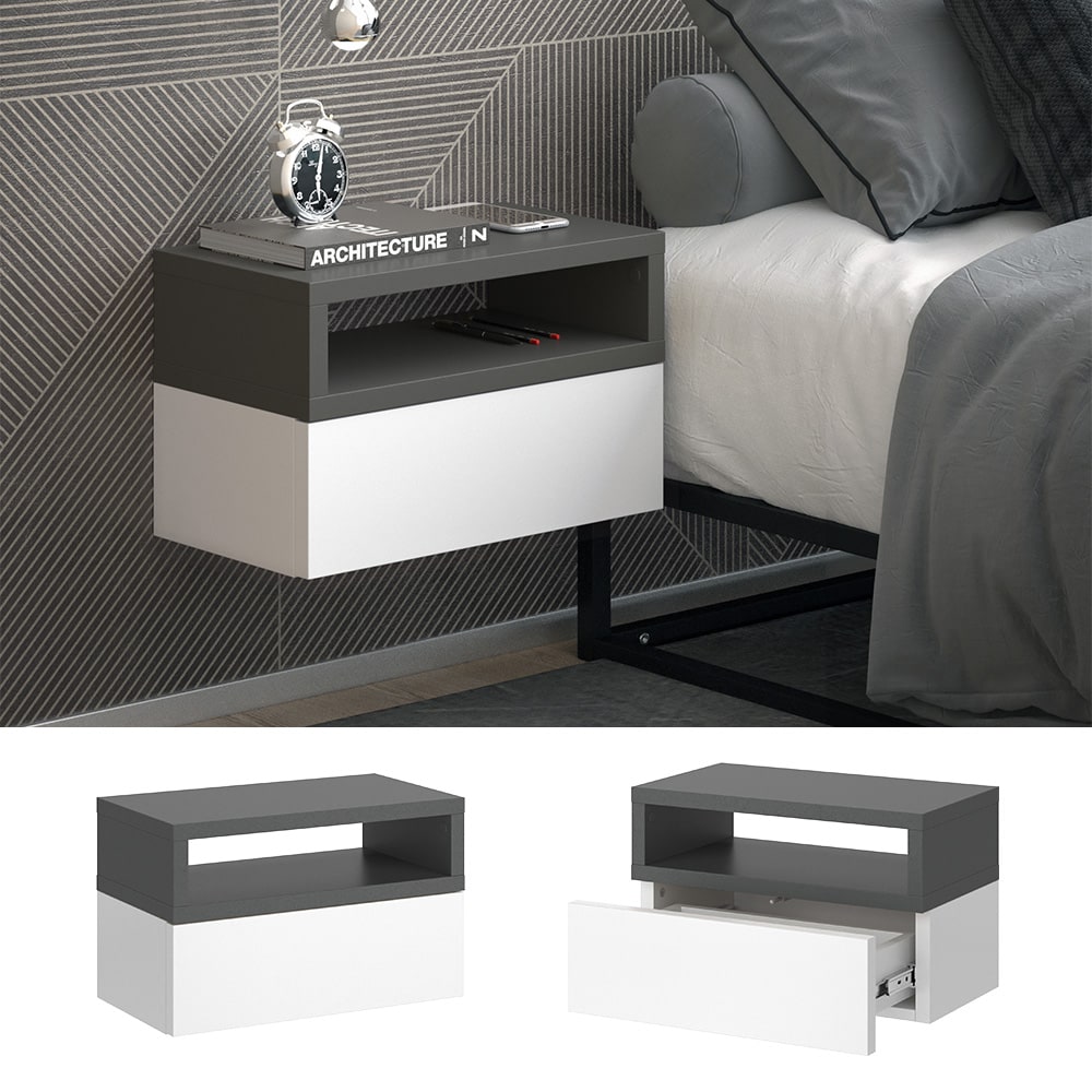 Vicco 2er Set Nachttische Urbano, 45x28cm, Wei&szlig; Anthrazit, Kommode mit Schublade - Bild 1