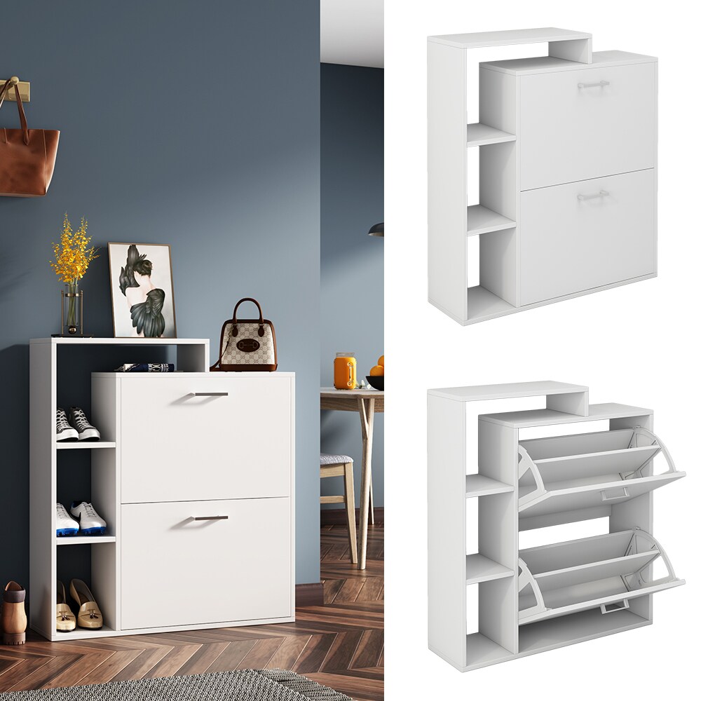 Oskar-Store Schuhschrank Tobias Weiß, 80 x 90 cm, 2-fach Schuhkipper mit Regal | 04066731269228