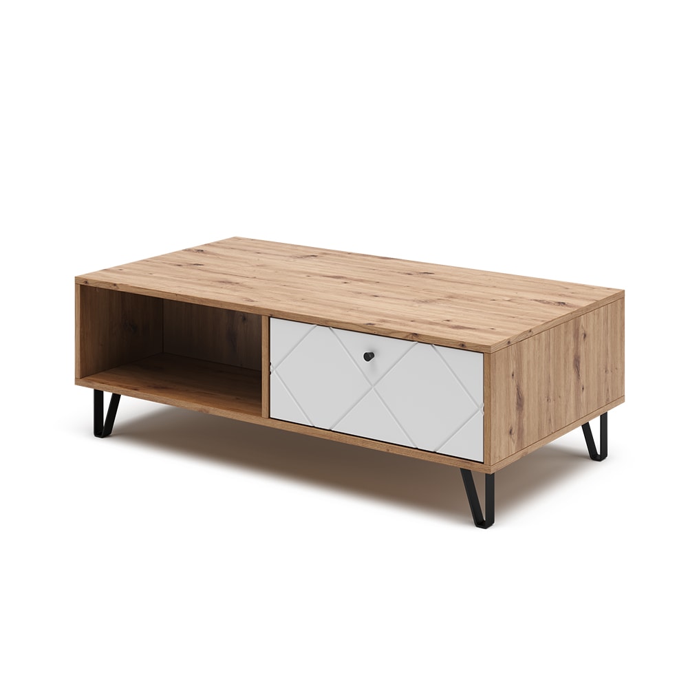 Vicco Couchtisch Nizza 110 x 37 cm, Artisan Wei&szlig;, moderner Tisch mit Ablagen - Bild 1