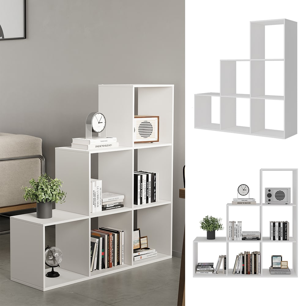 Oskar-Store Treppenregal Theresa Wei&szlig;, 104 x 108 cm, Standregal wei&szlig; mit 6 F&auml;cher - Bild 1