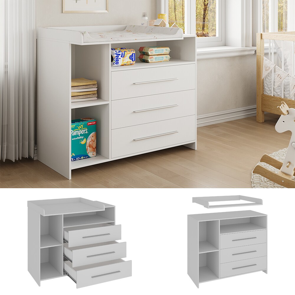 Oskar-Store Wickeltisch Paula, 110 x 94 cm, Weiß, Wickelkommode mit Wickelaufsatz | 04066731272037