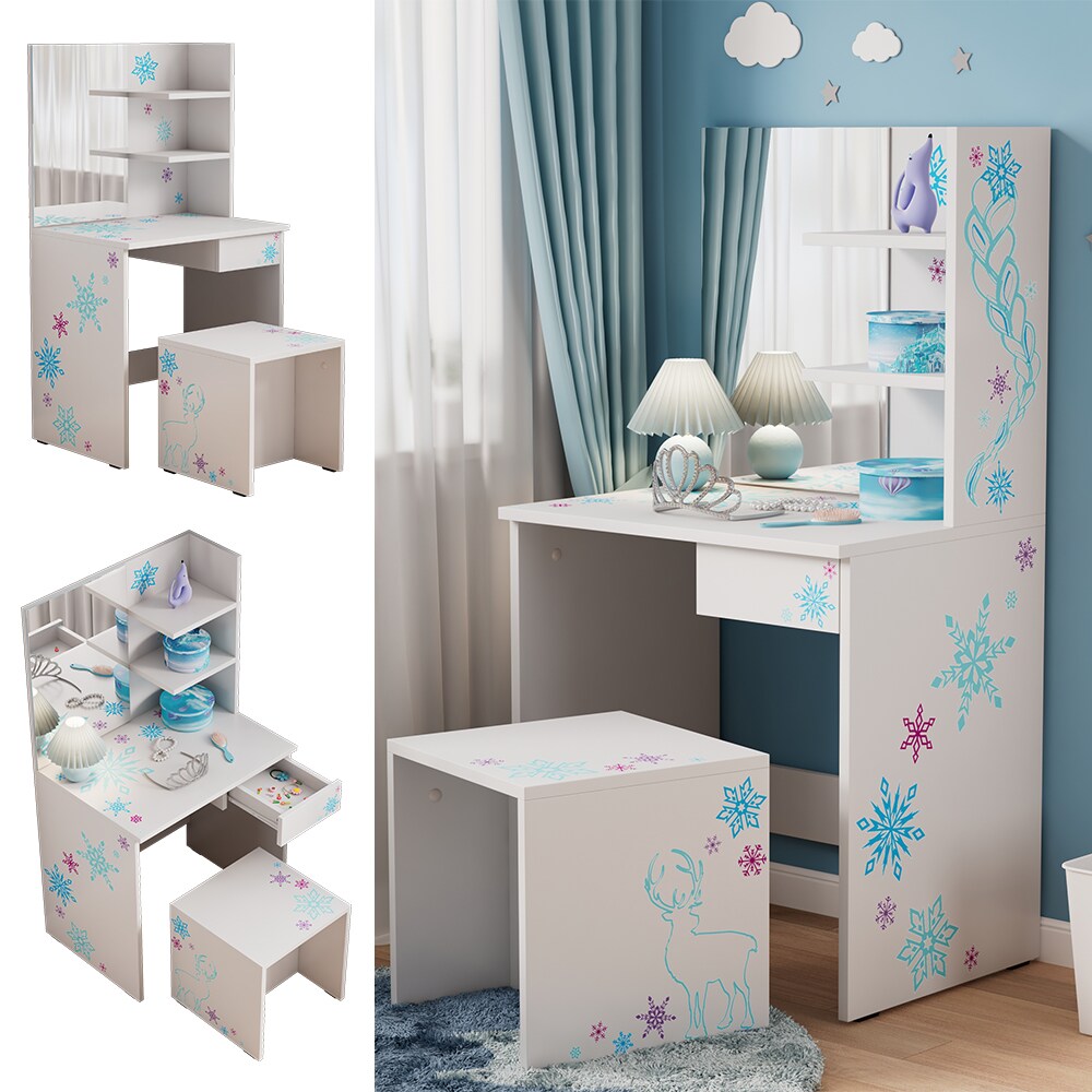 Oskar-Store Kinderschminktisch Schneeflocke 55 x 103 cm, Wei&szlig;, Schminktisch mit Hocker - Bild 1