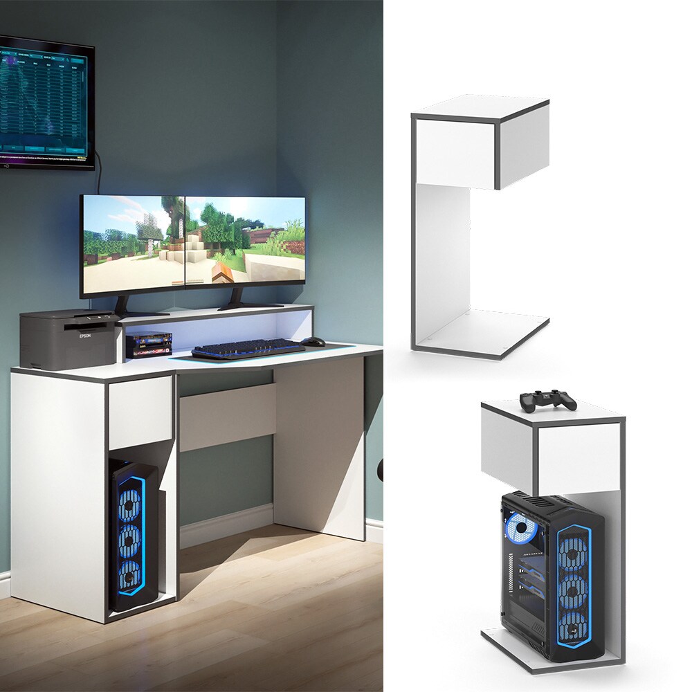 Vicco Computerschrank PC-Schrank B&uuml;roschrank Kron Wei&szlig; Grau 30x74 modern Beistellschrank Arbeitszimmer B&uuml;rozimmer Homeoffice Schublade B&uuml;rom&ouml;bel Mehrzweckschrank Ablage Aufbewahrung - Bild 1