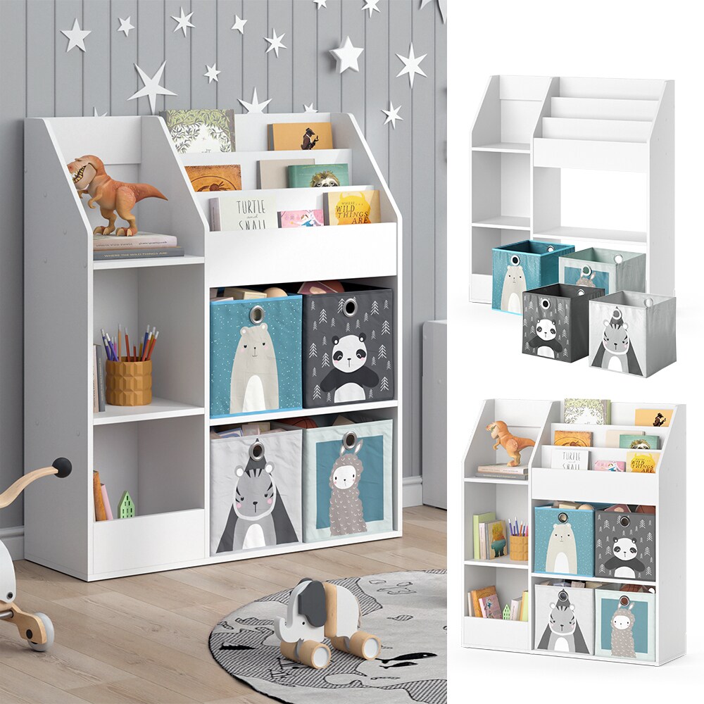 Vicco Kinderregal Bücherregal Wandregal Luigi Weiß 100x114 cm modern Faltbox Kinderzimmer Regal Spielzeugregal Dekoregal Standregal Aufbewahrungsregal Würfelregal Ablage Fach freistehend
