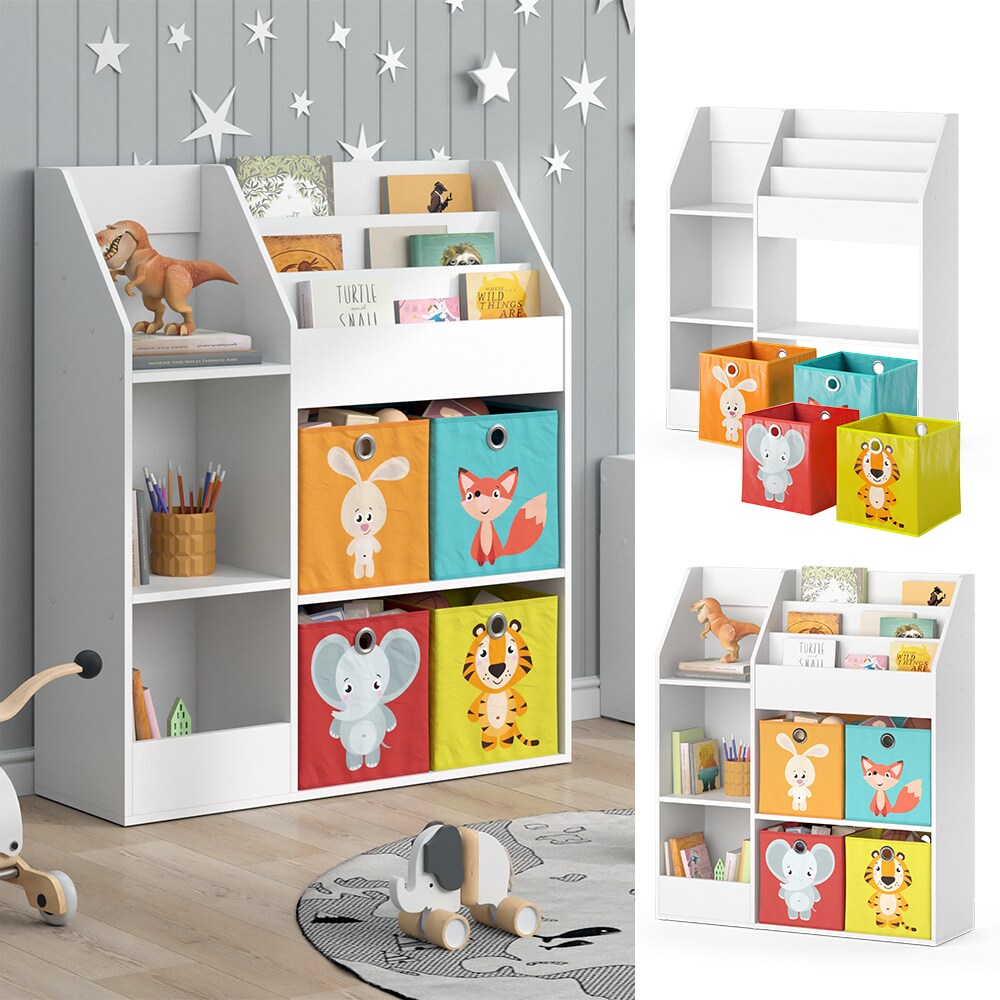 Vicco Kinderregal Bücherregal Wandregal Luigi Weiß 100x114 cm modern Faltbox Kinderzimmer Regal Spielzeugregal Dekoregal Standregal Aufbewahrungsregal Würfelregal Ablage Fach freistehend