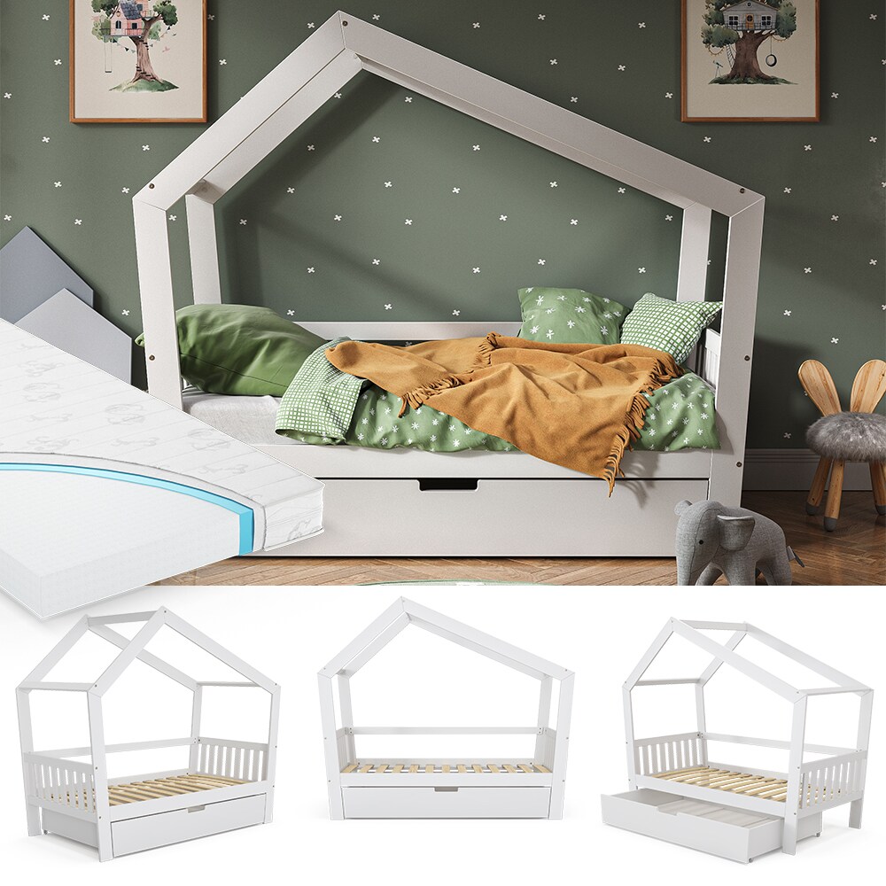 VitaliSpa Kinderbett Josephine 160x80cm wei&szlig; Hausbett inkl. Matratze & Schublade - Bild 1