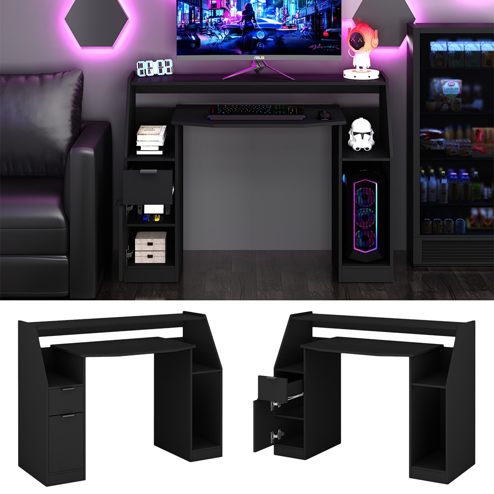 Oskar-Store Gamingtisch Tails 123 x 90,5 cm, Schwarz, Schreibtisch, Computertisch - Bild 1
