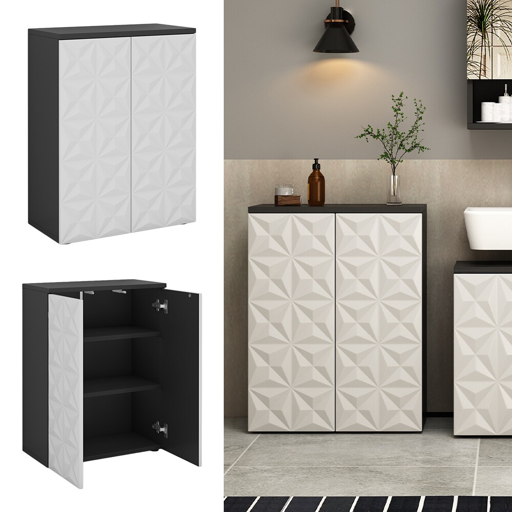 Vicco Badschrank Badezimmerkommode Badezimmerm&ouml;bel Edge Schwarz Wei&szlig; modern 60x80 cm Badezimmer Schrank Badm&ouml;bel 2 T&uuml;ren 3 F&auml;cher - Bild 1
