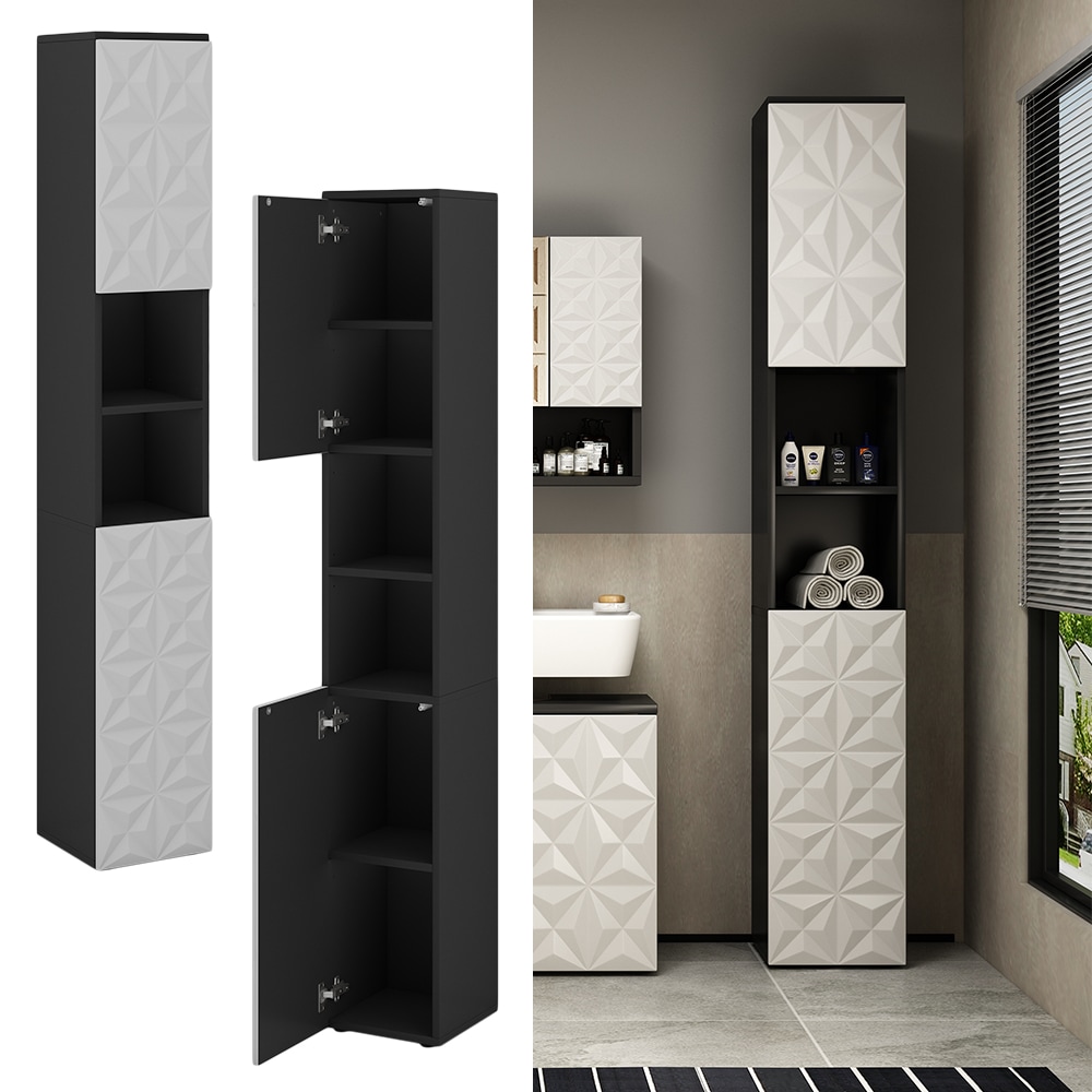 Vicco Hochschrank Badschrank Badezimmerm&ouml;bel Edge Schwarz Wei&szlig; modern 30x190 cm Badkommode Badezimmer Schrank Badm&ouml;bel 2 T&uuml;ren 6 F&auml;cher - Bild 1