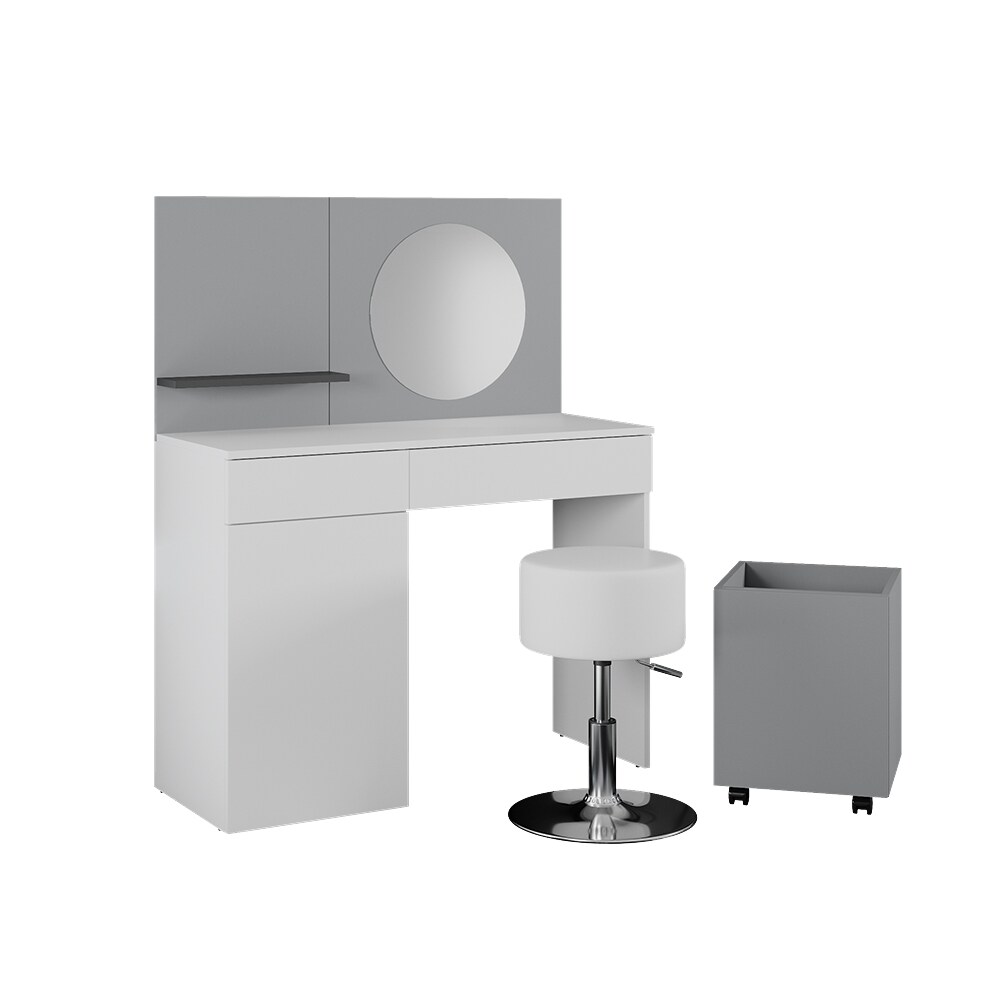 Vicco Schminktisch Frisiertisch Frisierkommode Amellia Wei&szlig; Grau modern 100x125 cm Schminkspiegel Rollcontainer Schminkhocker Schminkkommode Kosmetiktisch Make-Up-Tisch - Bild 1