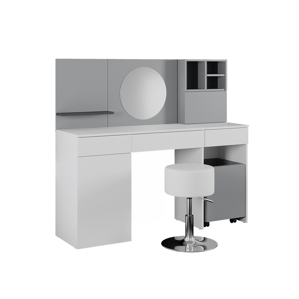 Vicco Schminktisch Frisiertisch Frisierkommode Amellia Wei&szlig; Grau modern 140x125 cm Schminkspiegel Rollcontainer Beistelltisch Schminkhocker Schminkkommode Kosmetiktisch Make-Up-Tisch - Bild 1