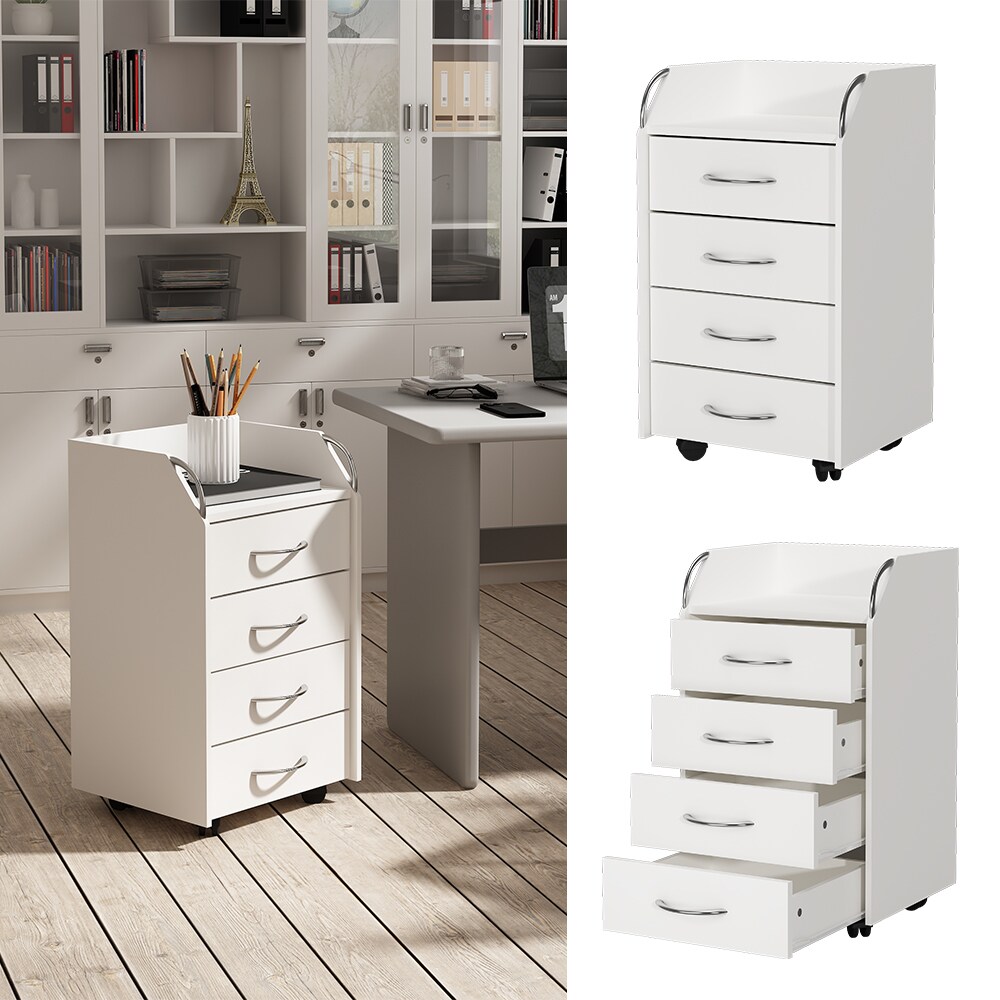 Vicco Rollcontainer Gwendolyn, Weiß, 40x65x 36 cm, 4 Schubladen, Büroschrank | 04066731272327