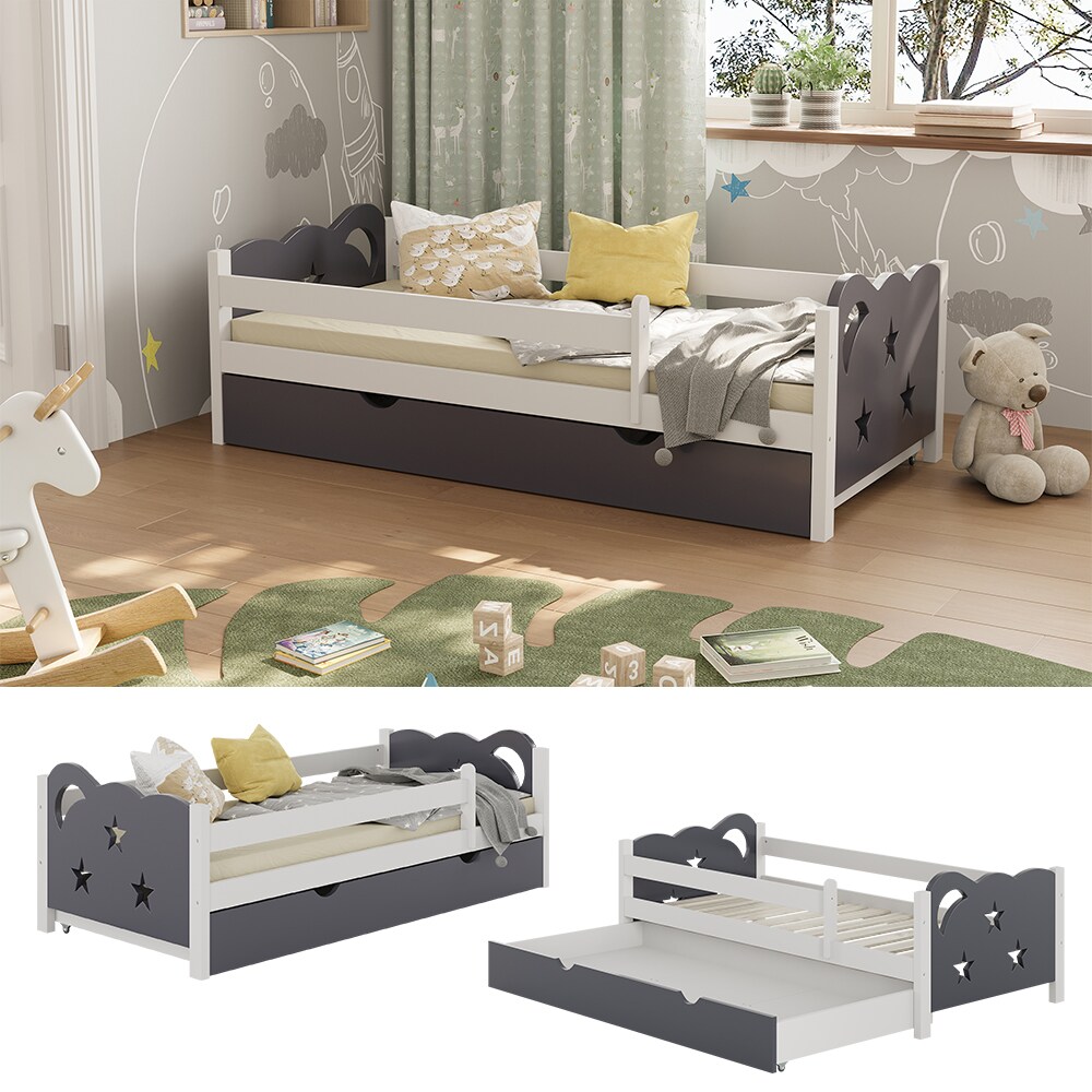 VitaliSpa Kinderbett Einzelbett Juniorbett Jessica Weiß Grau 160x80 cm modern Kinderzimmer Bett Bettschublade Rausfallschutz