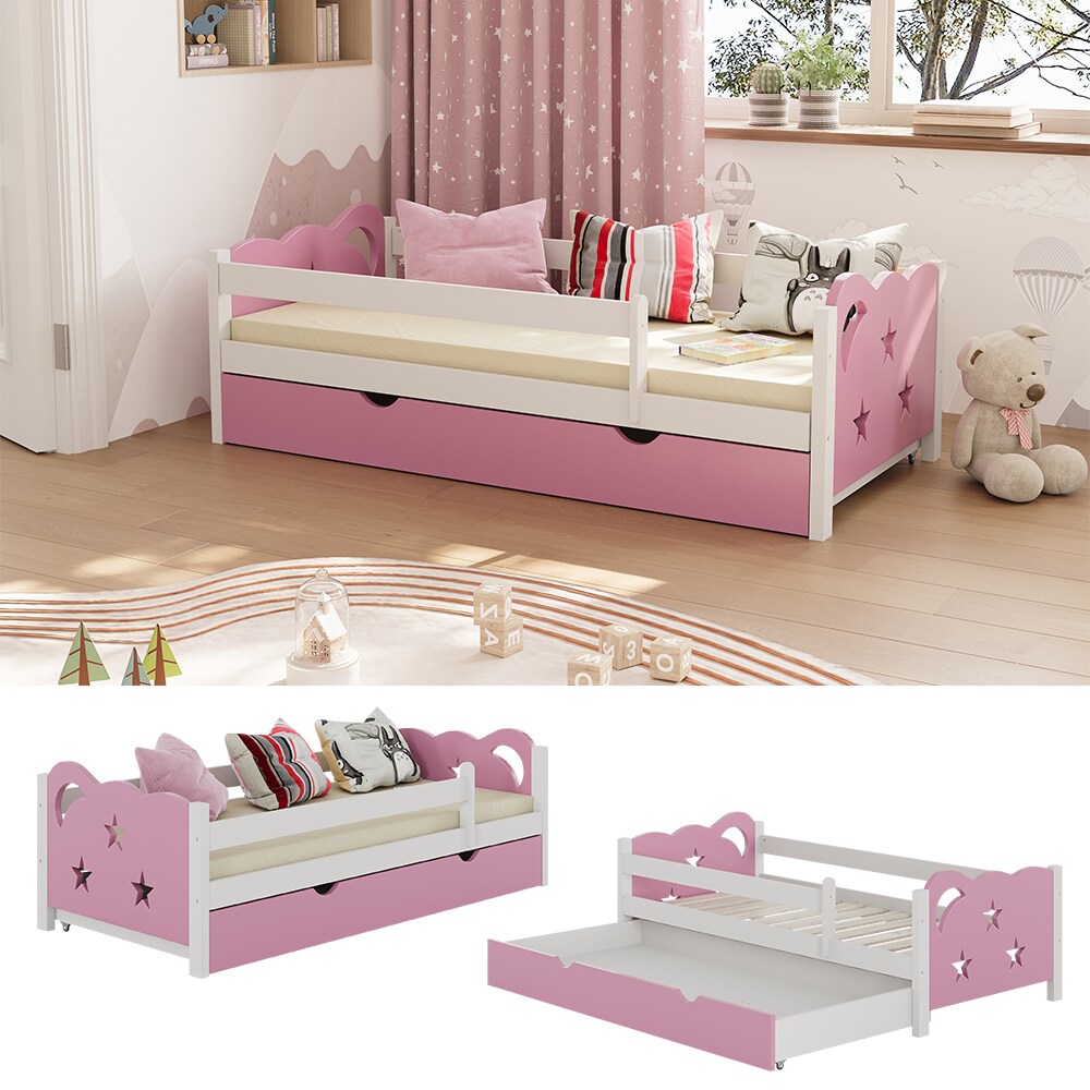 VitaliSpa Kinderbett Einzelbett Juniorbett Jessica Wei&szlig; Pink 160x80 cm modern Kinderzimmer Bett Bettschublade Rausfallschutz - Bild 1