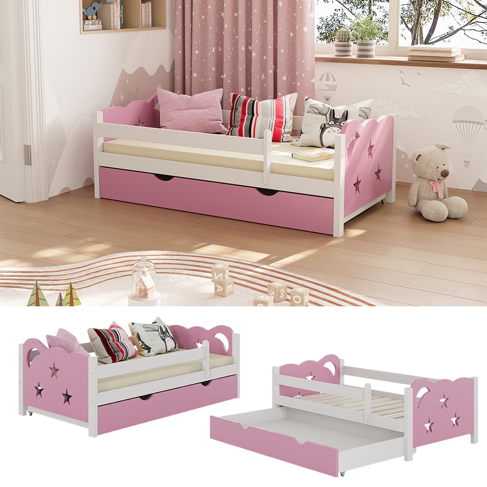 VitaliSpa Kinderbett Einzelbett Juniorbett Jessica Wei&szlig; Pink 140x70 cm modern Kinderzimmer Bett Bettschublade Rausfallschutz - Bild 1