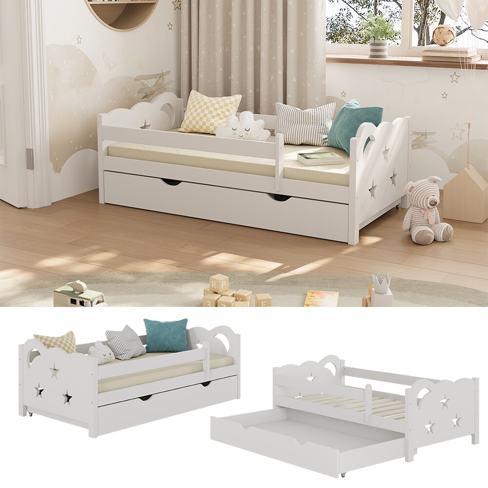 VitaliSpa Kinderbett Einzelbett Juniorbett Jessica Weiß 140x70 cm modern Kinderzimmer Bett Bettschublade Rausfallschutz