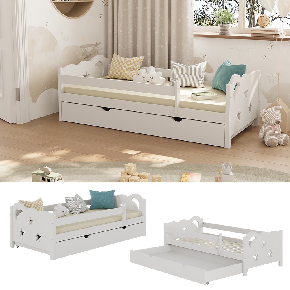 VitaliSpa Kinderbett Einzelbett Juniorbett Jessica Weiß 160x80 cm modern Kinderzimmer Bett Bettschublade Rausfallschutz