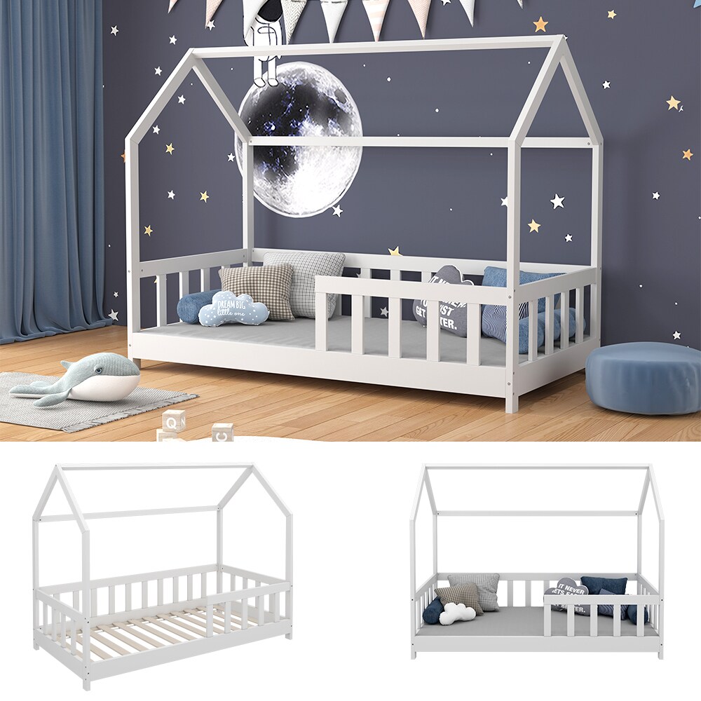 VitaliSpa Kinderbett Bettenhaus Einzelbett Michelle Weiß 160 x 80 cm modern Kinderzimmer Bett Lattenrost Rausfallschutz | 04066731278039