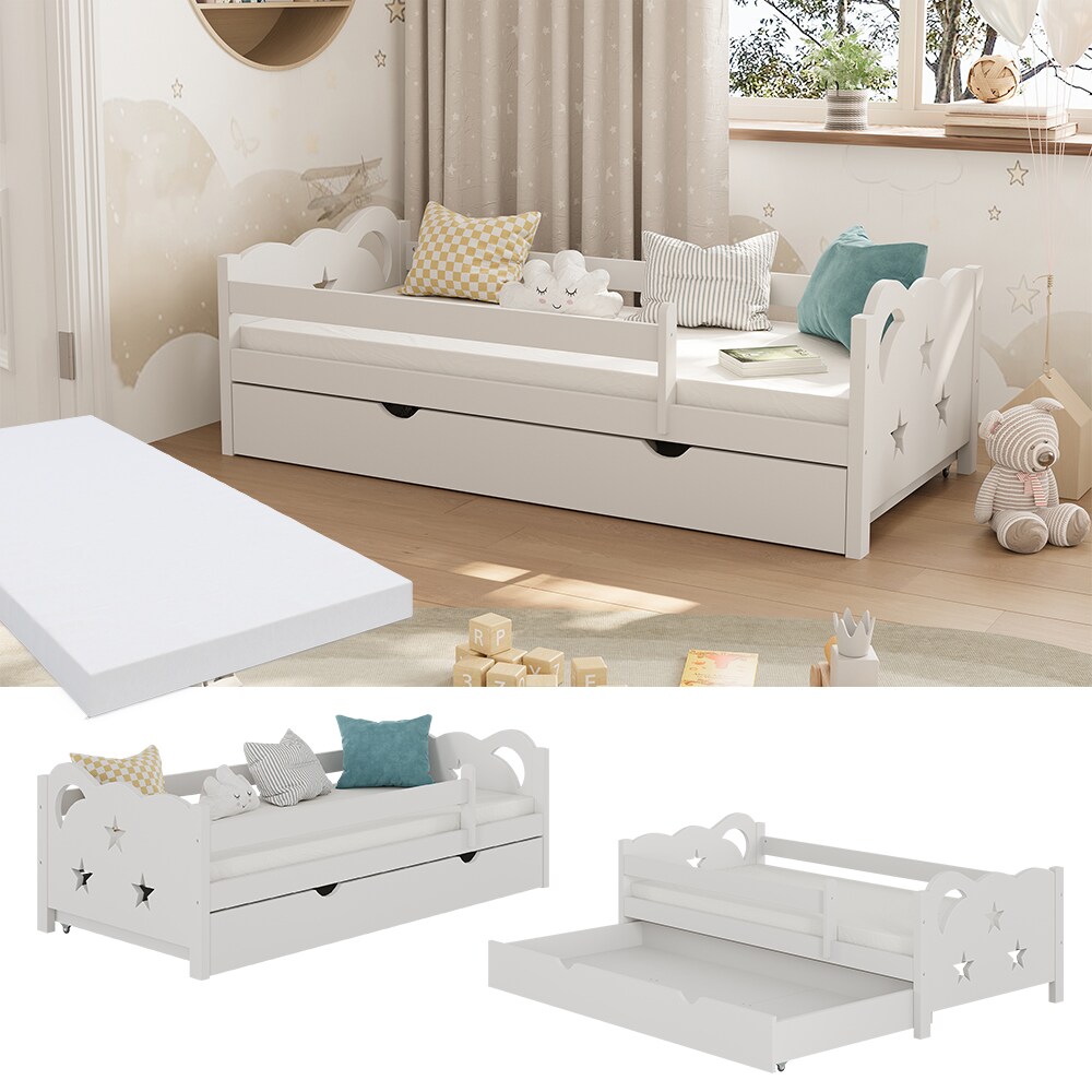 VitaliSpa Kinderbett Einzelbett Juniorbett Jessica Weiß 160x80 cm Matratze modern Kinderzimmer Bett Bettschublade Rausfallschutz