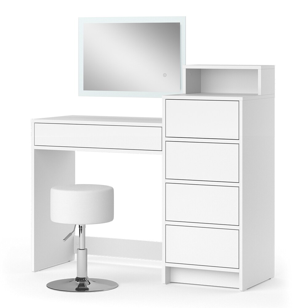 Vicco Schminktisch Nara, 110x100 cm, Wei&szlig;, Frisiertisch mit Hocker & LED-Spiegel - Bild 1