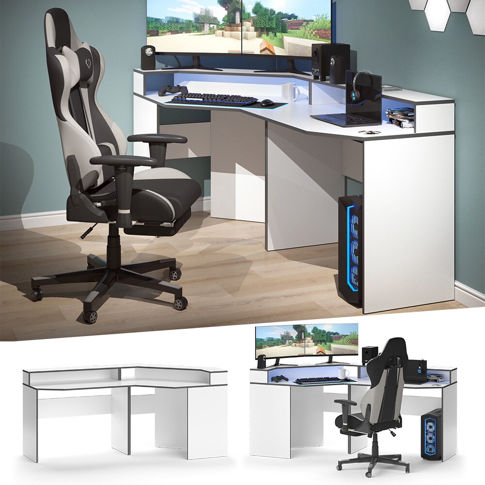 Vicco Computerm&ouml;belset Kron Wei&szlig; Grau modern Eckcomputertisch Schreibtisch B&uuml;rotisch PC-Tisch Arbeitszimmer Homeoffice B&uuml;rom&ouml;bel Monitorempore - Bild 1