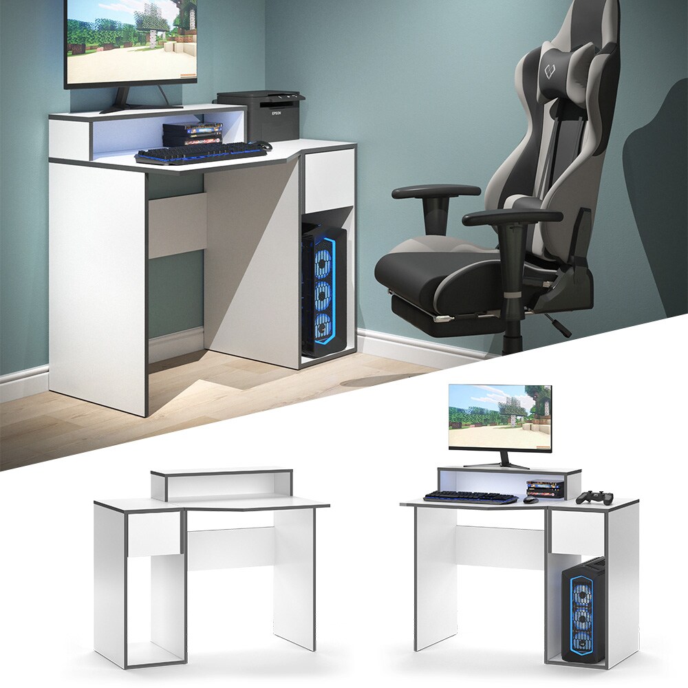 Vicco Computerm&ouml;belset Kron Wei&szlig; Grau modern Computertisch Computerschrank Schreibtisch B&uuml;rotisch PC-Tisch Arbeitszimmer Homeoffice B&uuml;rom&ouml;bel Monitorempore - Bild 1