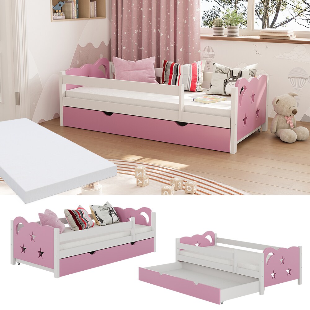 VitaliSpa Kinderbett Einzelbett Juniorbett Jessica Wei&szlig; Pink 160x80 cm Matratze modern Kinderzimmer Bett Bettschublade Rausfallschutz - Bild 1