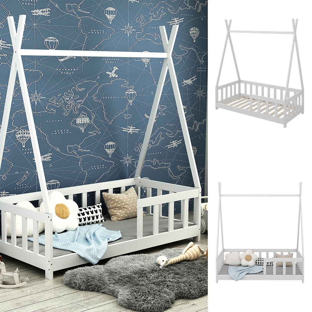 Vicco Kinderbett Tipibett Einzelbett Susanna Wei&szlig; 140 x 70 cm modern Kinderzimmer Bett Lattenrost Rausfallschutz - Bild 1