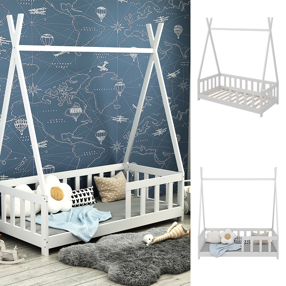 Vicco Kinderbett Tipibett Einzelbett Susanna Weiß 140 x 70 cm modern Kinderzimmer Bett Lattenrost Rausfallschutz | 04066731278046