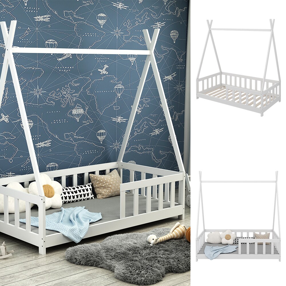 Vitalispa Kinderbett Tipibett Einzelbett Susanna Weiß 160 x 80 cm modern Kinderzimmer Bett Lattenrost Rausfallschutz | 04066731278053