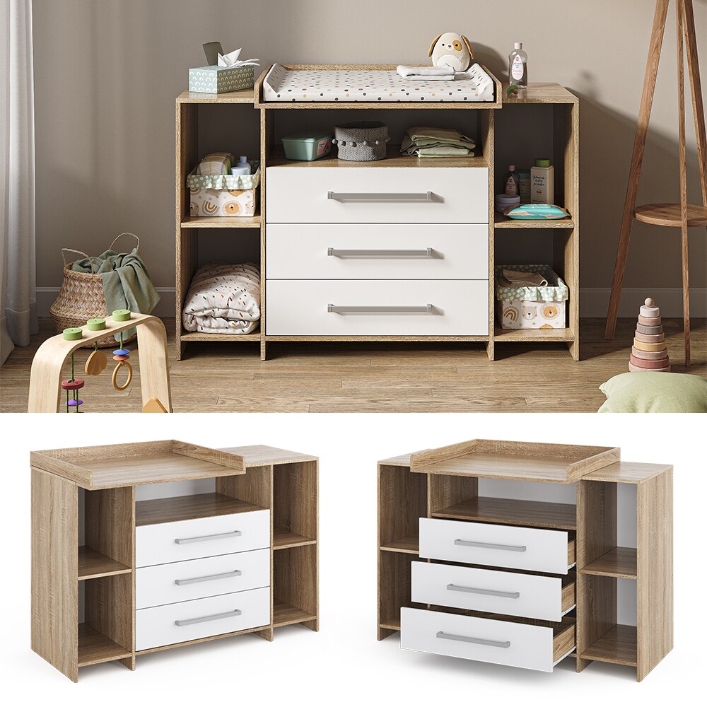 Vicco Wickelkommode Oskar XL 143 x 100 cm, Sonoma Wei&szlig;, inklusive Wickelauflage - Bild 1