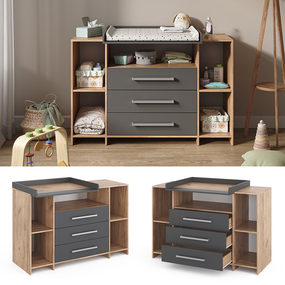 Vicco Wickelkommode Oskar XL 143 x 100 cm, Eiche Anthrazit, inkl. Wickelauflage - Bild 1
