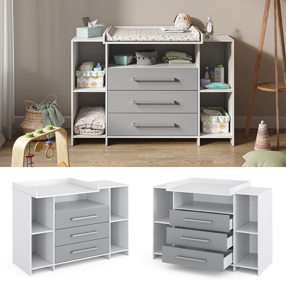 Vicco Wickelkommode Oskar XL 143 x 100 cm, Wei&szlig; Grau, Wickelauflage, Wickeltisch - Bild 1