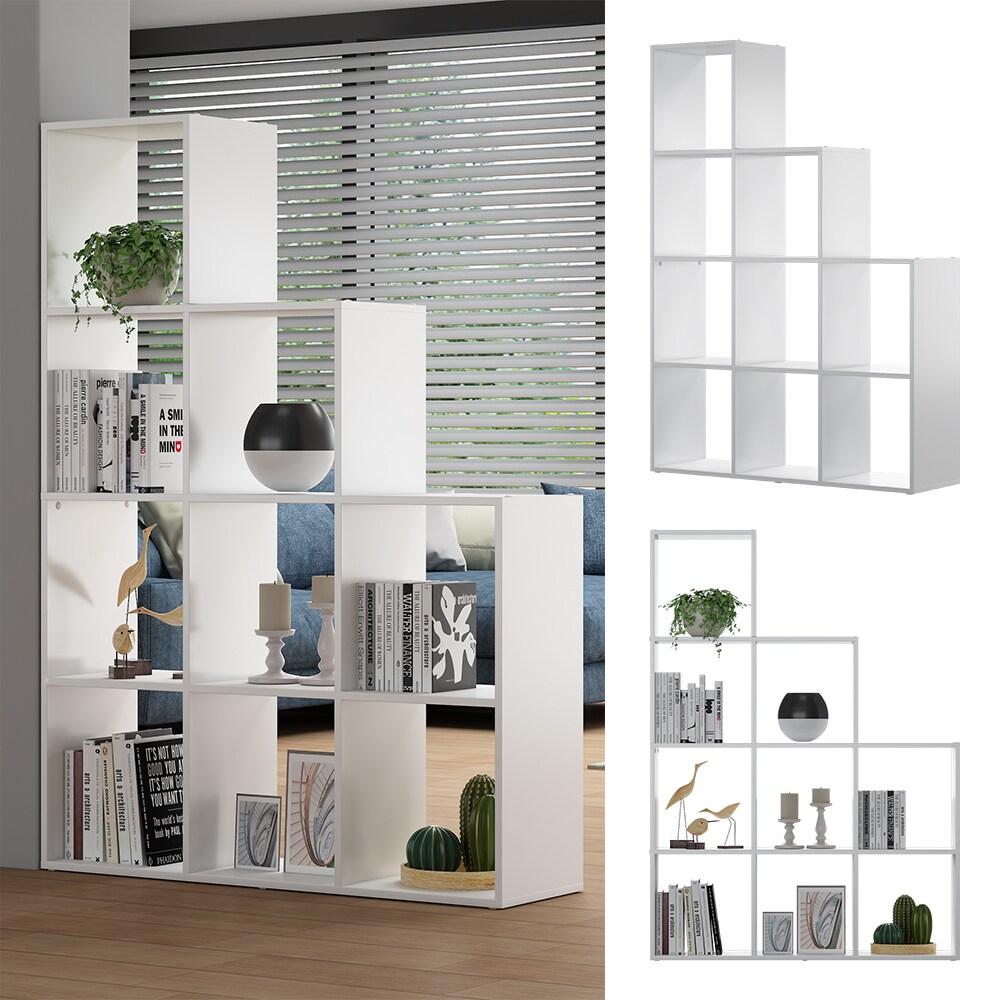 Vicco Treppenregal Aramis 9 Fächer Weiß, 103,5 x 144 cm, Standregal weiß mit 9 Fächer | 04066731273546