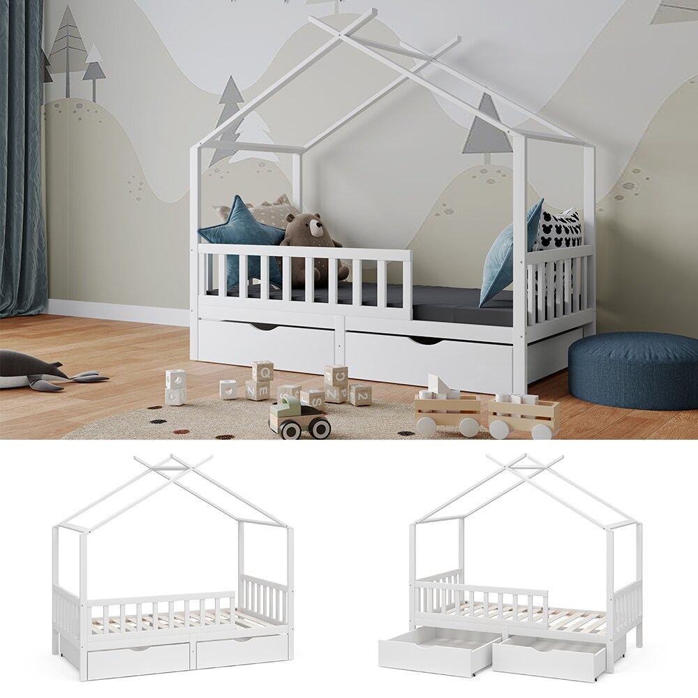 Vitalispa Kinderbett Bettenhaus Einzelbett Franka Weiß 160 x 80 cm modern Kinderzimmer Bett Bettschublade Lattenrost Rausfallschutz