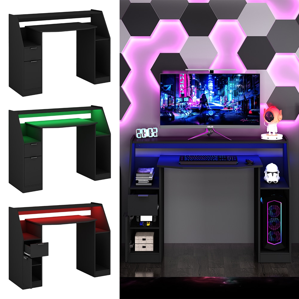 Oskar-Store Gamingtisch Tails 123 x 55 cm, mit LED Schwarz, Computertisch - Bild 1