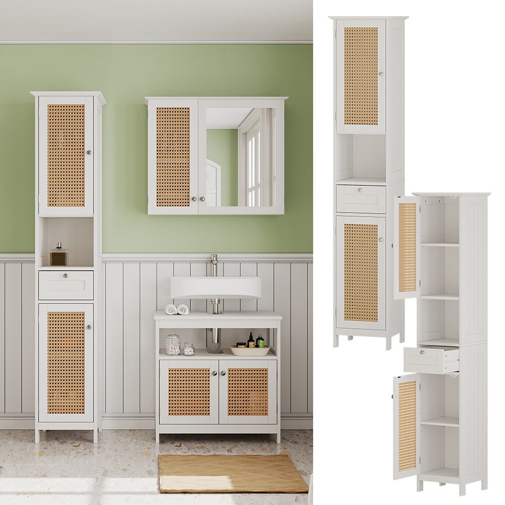 Vicco Hochschrank Rosario 32 x 170 cm, Weiß, 2 Türen, 1 Schublade, Badschrank, modern | 04066731336746