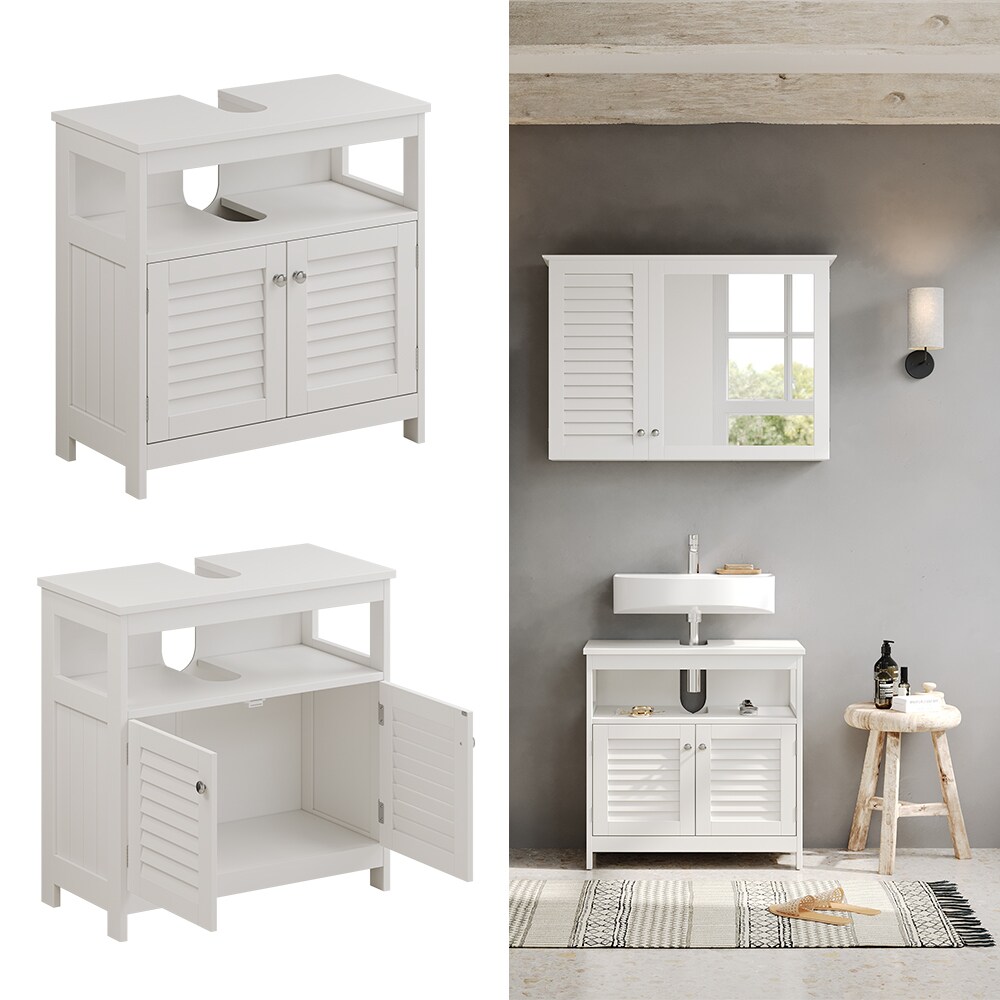 Vicco Waschtischunterschrank Riad, 60 x 60 cm, Weiß, 2 Türen, Zwischenablage, Badezimmer