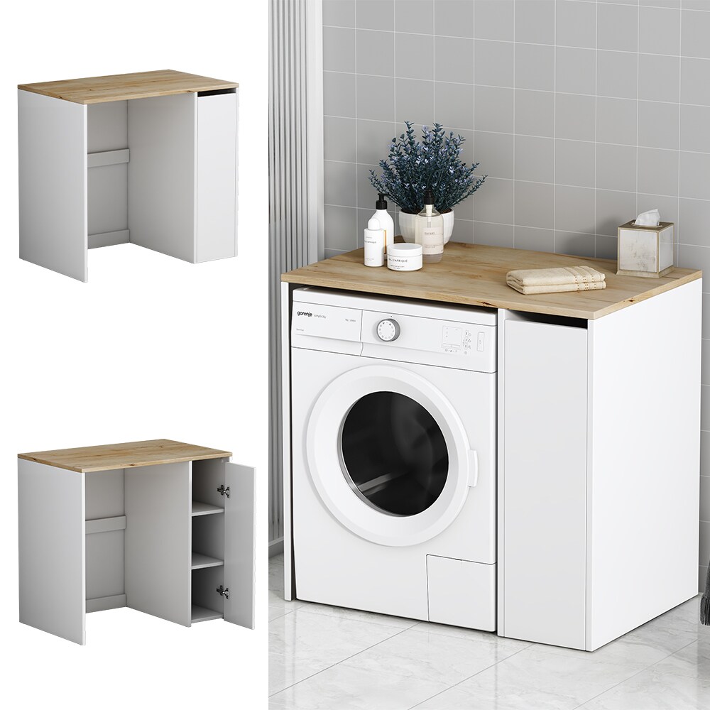 Oskar-Store Waschmaschinenschrank Viktor 93,5 x 60 cm, Eiche Wei&szlig;, Badschrank - Bild 1